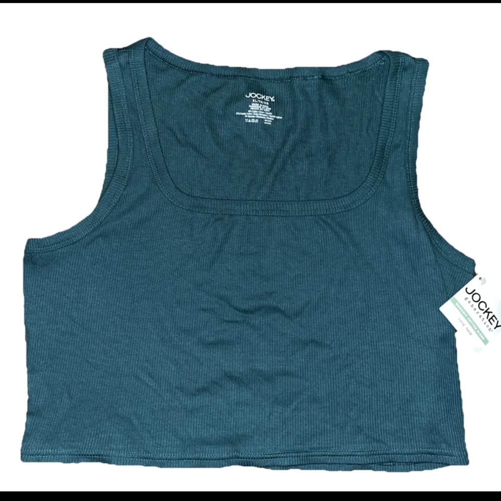 Jockey Women's Organic Cotton Blend Teal Blue Ribbed Kit Crop Tank Top